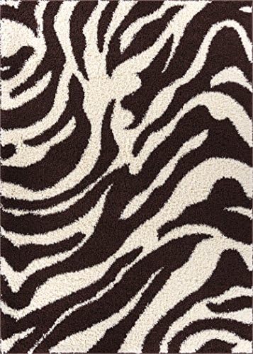 Zebra Shag Brown & Ivory Plush Modern Animal Print 2x3 (2' x 3') Area Rug Easy to Clean Stain/Fade Resistant Thick Soft