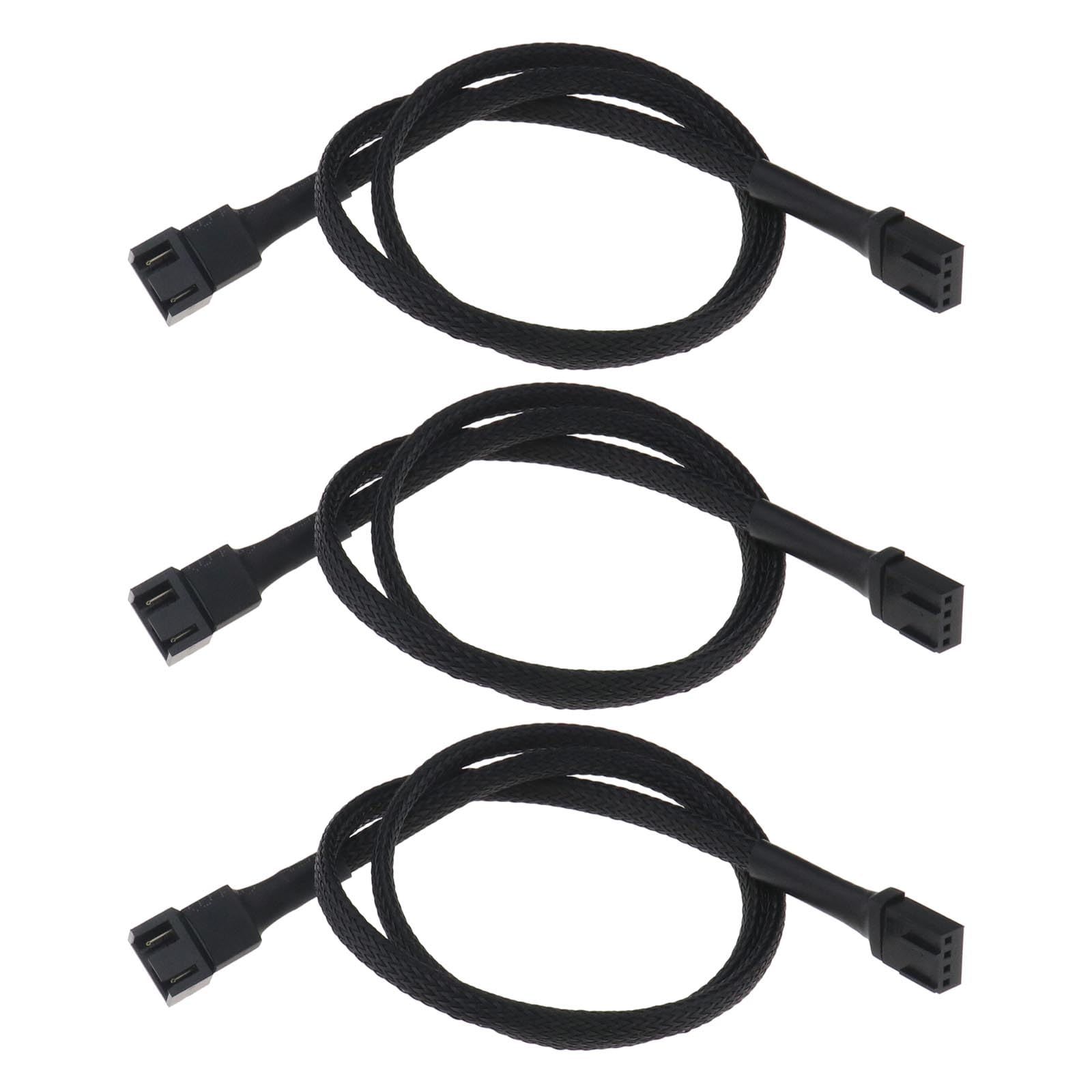 eMagTech 3PCS 4-Pin Fan Extension Cables Compatible with 3 Pin and 4 Pin PMW Fan Connector 60cm 24AWG Nylon Braid Male to Female Extending Fan Cable