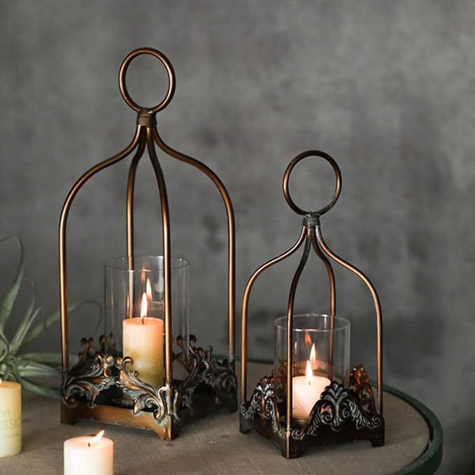 OneChange Vintage Candle Lantern Bronze Decorative Lanterns Flameless