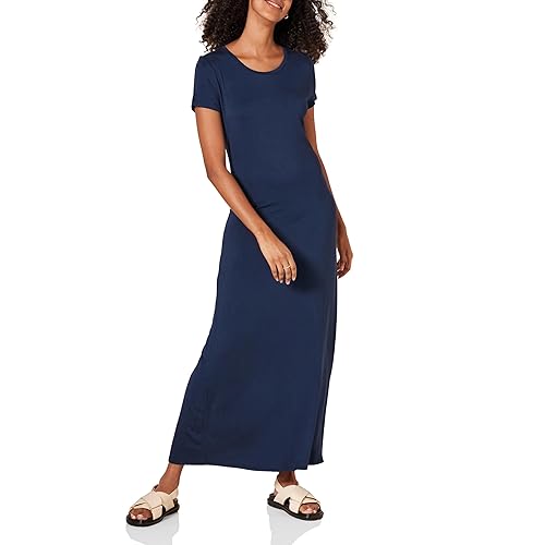 Amazon Essentials Women's Short-Sleeve Maxi Dress, Flowy, Navy, XX-Large