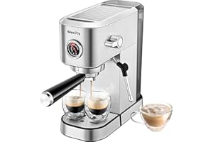 Mecity 20 Bar Espresso Machine With Frother, Compact Design, 37 Oz Removable Water Tank, Cappuccino Maker, Mocha, Latte, Stainless Steel, 120V, 1350W