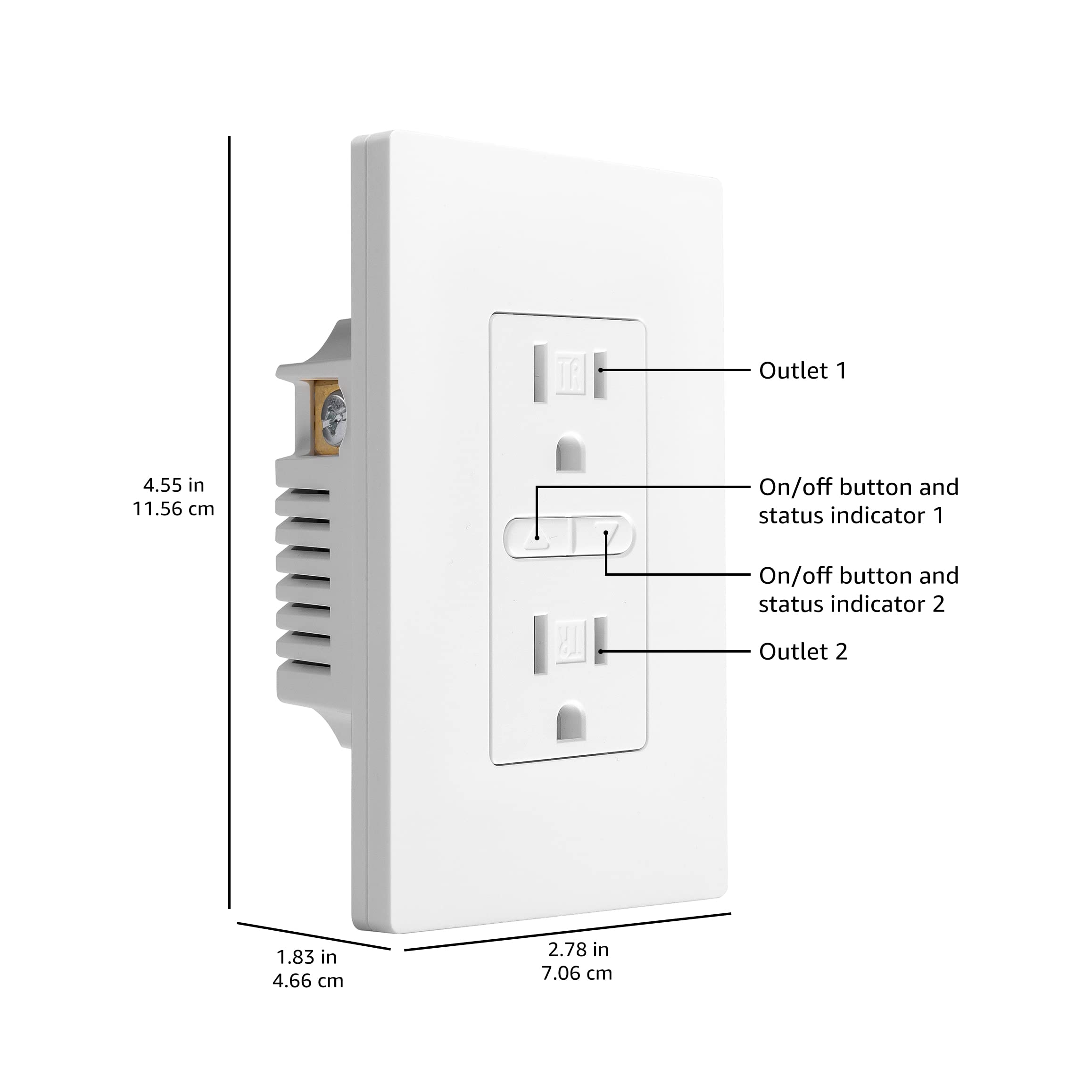 Amazon Basics Smart In-Wall Outlet, Works with Alexa Only, 15 Amps, 2.4 GHz Wi-Fi, No Hub Required, White - View 2