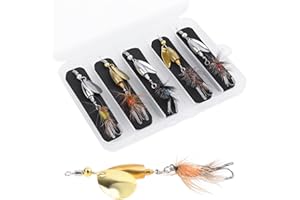 VKVXCLON Trout Spinner Lures with Stimulator/Humpy Dry Fly Tail, Brass Hard Metal Hand-Tied Rooster Bait Tail Fishing Spinnerbaits for Bass Pike Salmon Saltwater Freshwater Lake River
