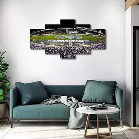 Amazon Com Wall Art For Living Room Charlotte Speedway Artwork Print 5 Panels Track Of Nascar Race F1 Yankees Modern Canvas Art Pictures For Bedroom Living Room Bathroom Stretched And Framed Ready To