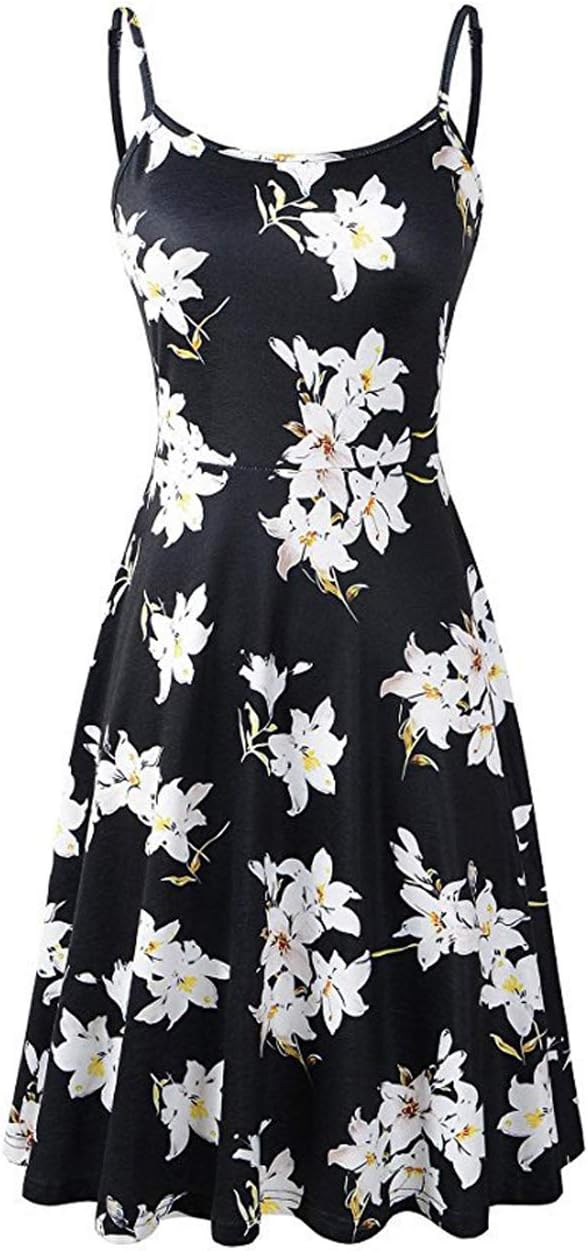 Women's Sleeveless Midi Dress, Summer Casual Loose Boho Straps Sexy Floral Cocktail Simple Long T-Shirt Dresses for Beach Evening Party Vacation