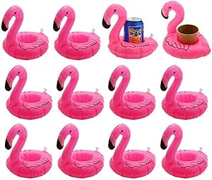 12 Pack Inflatable Flamingo Pool Float Drink Holder Pool Floats Toy for Flamingo Party Supplies, Kids Bath Toys
