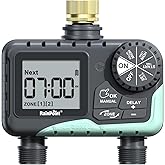 RAINPOINT Water Timer for Garden Hose - Sprinkler Timer with Brass Swivel - Rain Delay/Manual Watering/Automatic Irrigation Programmable Faucet for Yard, 2 Outlet
