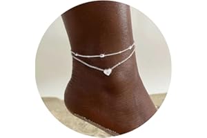 Moodear Silver Ankle Bracelets for Women,Sterling Silver Initial Anklet Layered Dainty Heart Charm Alphabet A-Z Letter Ankle Bracelet Beaded Foot Chain Personalized Name Anklets Summer Cute Boho Beach