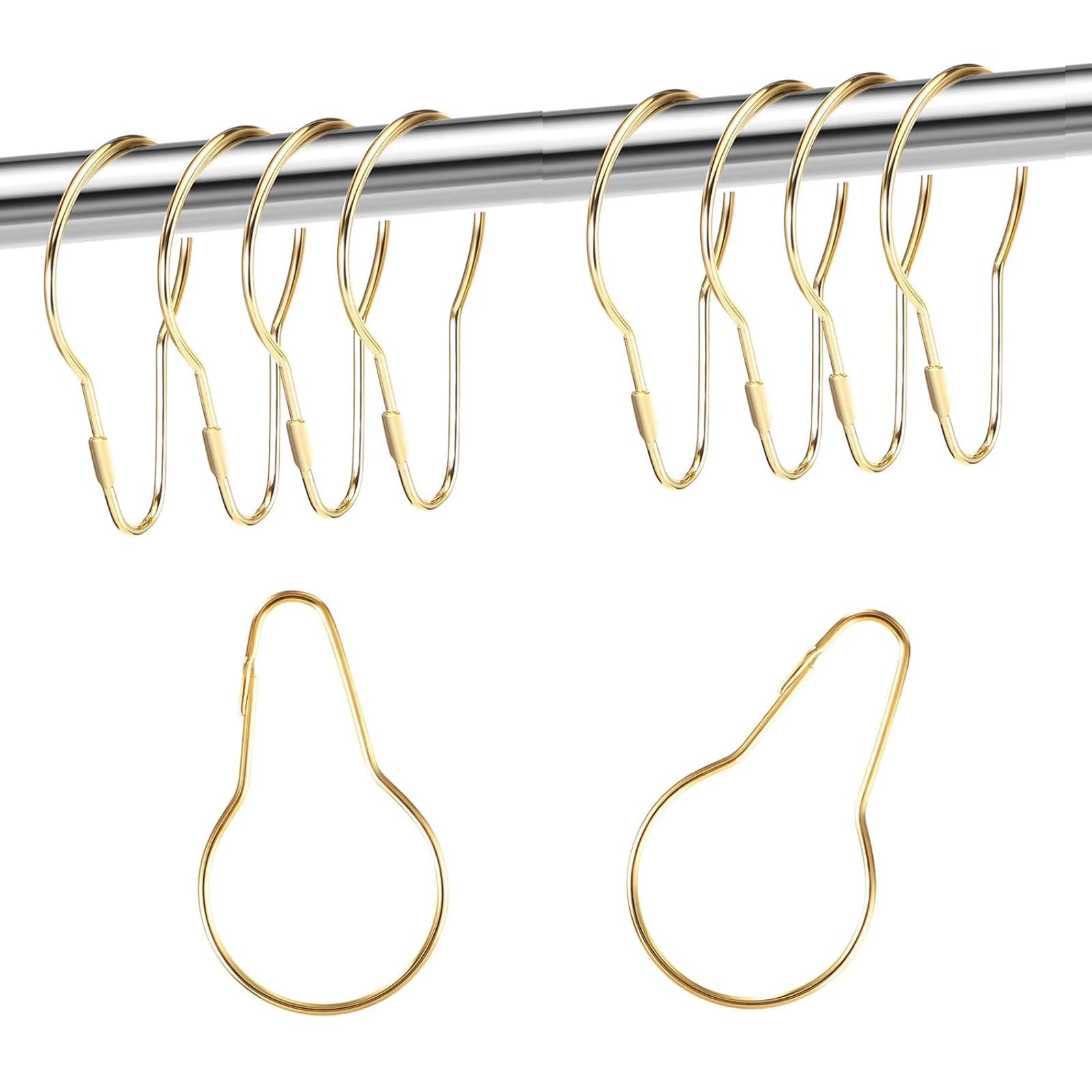 TA-VIGOR 10pc Shower Curtain Rings, Metal Decorative Hooks, Loop Hangers, Hanging Shower Clips for Bathroom, Bedroom, Kitchen Curtain Rods, Gold