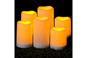 Homemory Solar Powered Candles Outdoor Waterproof, Flickering Glow, Rechargeable Solar Powered Candles for Outside, Lanterns, Sensor Only, Dusk to Dawn, Set of 6