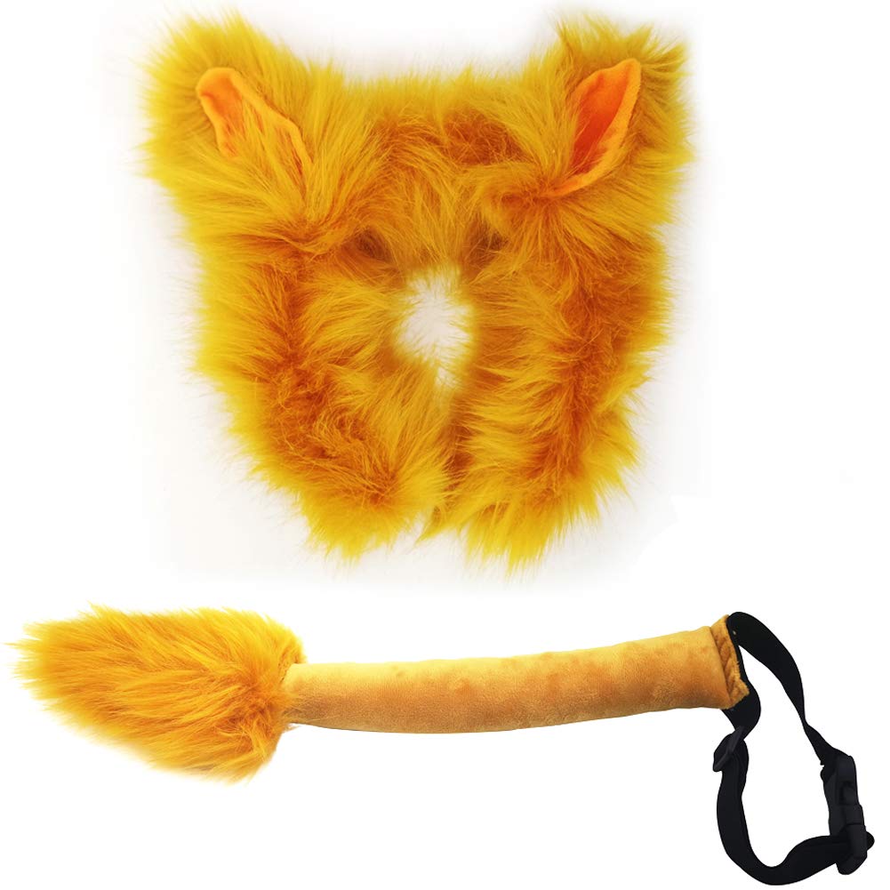 HAOAN Kids Plush Lion Ears Headband And Tail Kit For Animal Costumes HAOAN Kids Plush Lion Ears Headband And Tail Kit For Animal Costumes