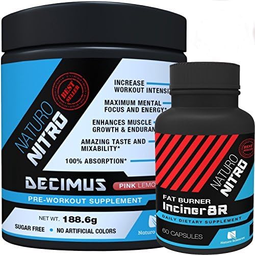 Burn Pak By Naturo Nitro, Decimus Pre-Workout Drink Mix PLUS Inciner8R Fat Burner Supplement Combo Set, One of Each