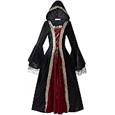 yolsun Women Medieval Dress, Renaissance Costume Women Halloween Victorian Velvet Flare Sleeves Witch Outfit