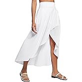 Heathyoga High Waist Wrap Skirt with Shorts Flowy Skirts for Women Trendy Summer Ruffle High Low Maxi Skirt with Slit