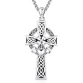 LOOVE Celtic Cross Necklace Sterling Silver Irish Knot Claddagh Cross Pendant Jewelry for Men with 22"+2" Box Chain