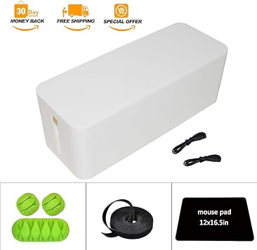 Blanco caja de gestión de Cable organizador – 5,25 x 6,2 x 16 en, funda