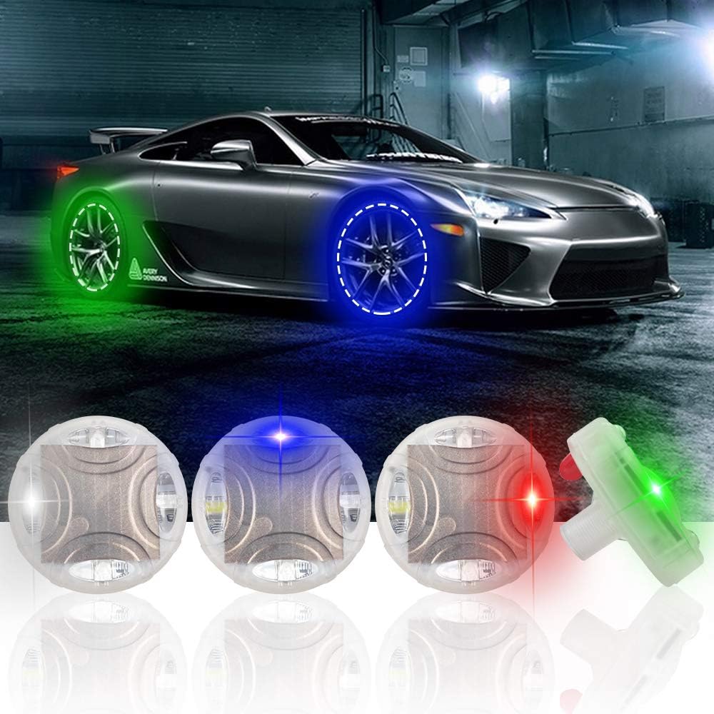 Car Tire Wheel Lights 4PCS Solar Car Wheel Tire Air Valve with Motion Sensors Flashing Hub Lamp Cap Light Colorful LED Gas Nozzle for Car Bicycle Motorcycle: Automotive