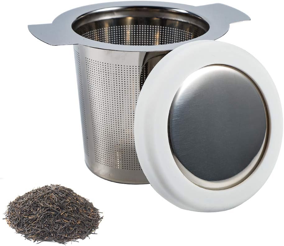 upain Tea Strainer Infuser with Lid and Two Handles Loose Leaf Tea Infuser for Loose Leaf Tea Grain Cups Mugs and Pots