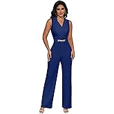 Guanouhy Women's Strapless Tube Top Rompers Casual Off Shoulder Solid Color Belted Wide Leg Jumpsuit with Pockets