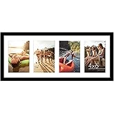 Americanflat 4x6 Collage Picture Frame with Shatter-Resistant Glass - Fits Four 4x6 Photos or Use as One 8x20 Picture Frame - Signature Collection - Collage Frames for Wall Display - Black