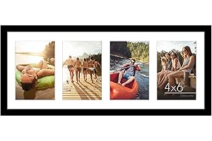Americanflat 4x6 Collage Picture Frame with Shatter-Resistant Glass - Fits Four 4x6 Photos or Use as One 8x20 Picture Frame - Signature Collection - Collage Frames for Wall Display - Black
