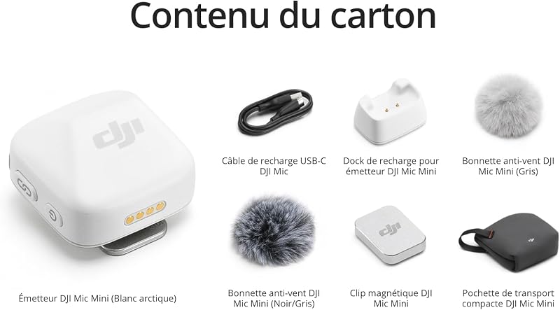 Émetteur Mic Mini (Blanc Arctique), Ultra-léger, Audio de Haute qualité