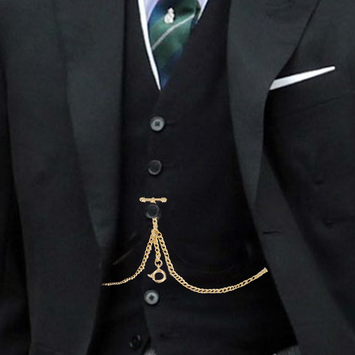 ManChDa Pocket Watch Chain Double Albert Chain T-Bar Watch Chain