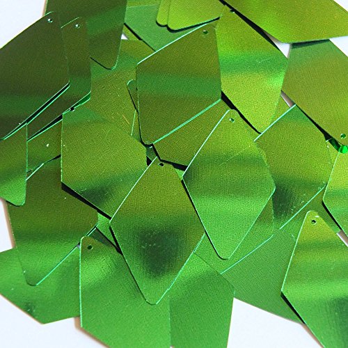 Kelly Green Metallic Sequin Long Diamond 1.75 inch Couture Loose Paillettes. Made in USA.