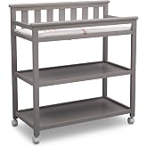 Delta Children Flat Top Changing Table with Wheels and Changing Pad - Greenguard Gold Certified, Grey
