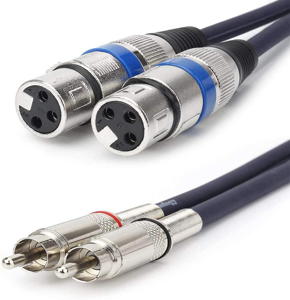 HTRUIYATY 2 × XLR Female Cable To 2 × RCA Cable, XLR Adapter, XLR Microphone Audio Cable Connector Power Amplifier (3 meter/6.6 in)