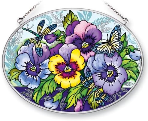 Amia 41369 Blue Pansies 7 by 5-1/2-Inch Oval Sun Catcher, Medium