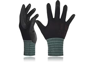 DEX FIT Premium Nylon Work Gloves FN320 - Firm Nitrile Grip, 3D-Comfort Stretchy Fit, Thin & Lightweight, Protective & Durable, Breathable, Machine Washable; Black 8 (M) 3 Pairs