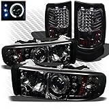 Xtune For 1994-2001 Dodge Ram 1500, 1994-2002 Ram 2500/3500 Smoked Halo Projector Headlights + LED Tail Lights 1997 1998 1999