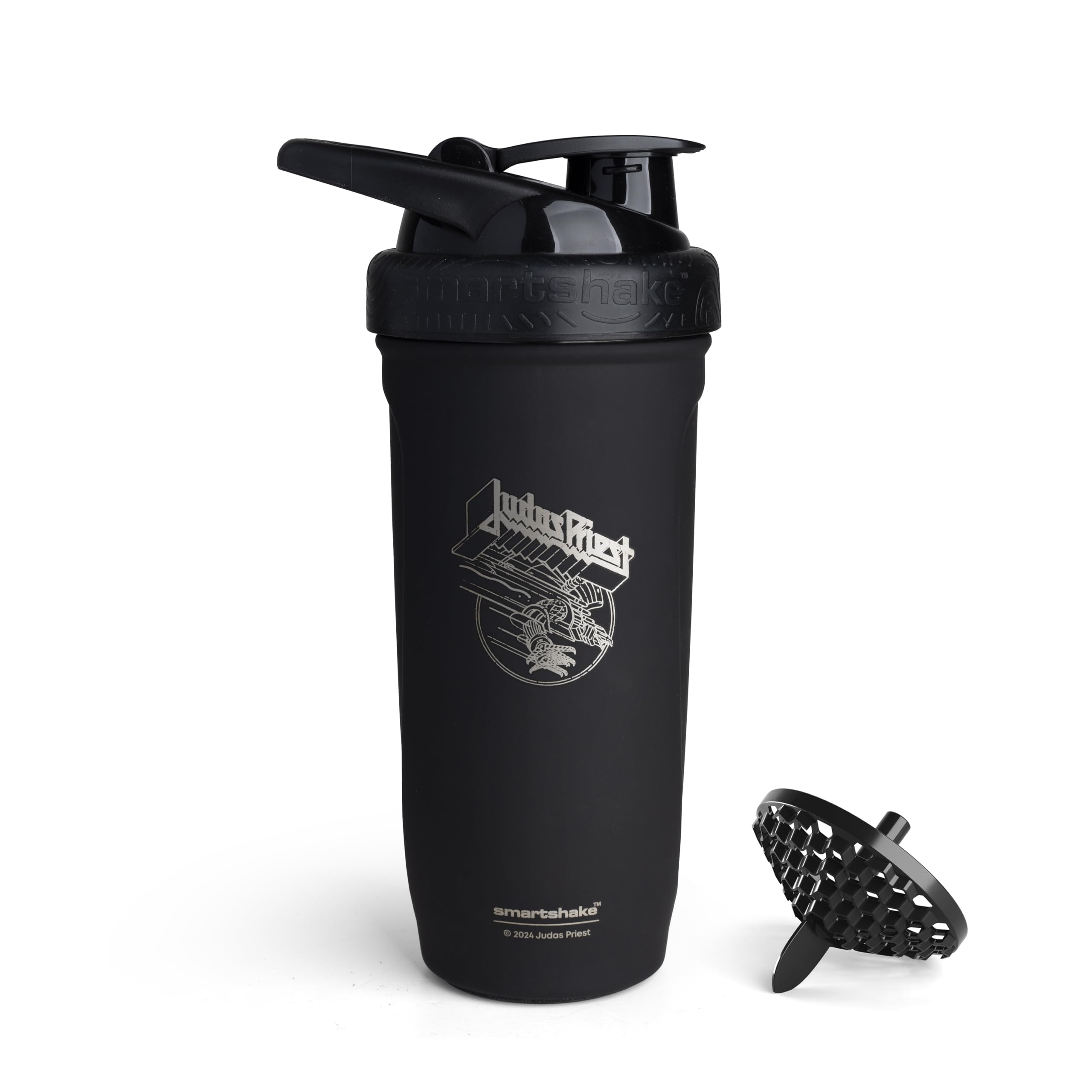 smartshake Rockband Reforce Stainless Steel Protein Shaker Bottle 900 ml | 30 oz - Leakproof Screw-on Lid - BPA Free - Non Insulated – Unisex (Judas Priest logo)