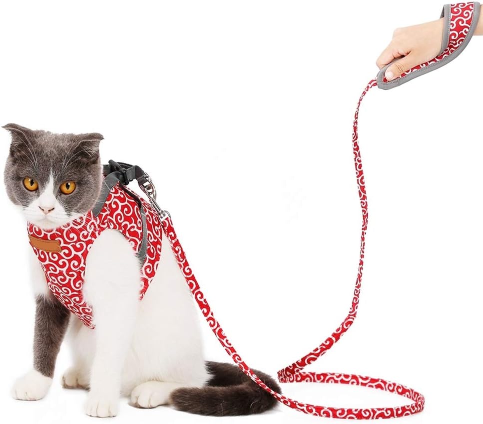 RUIBUY Escape Proof Cat Harnesses with Leash Adjustable Soft Mesh Vest for Rabbits Kittens(XS/S),Red/Blue/Green
