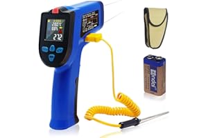 Ketotek Infrared Thermometer, Laser Temperature Gun Non Contact -58~1022℉ with K Type Thermocouple Probe Humidity NCV Detector, Color LCD for Cooking Pizza Oven BBQ Freezer Industrial
