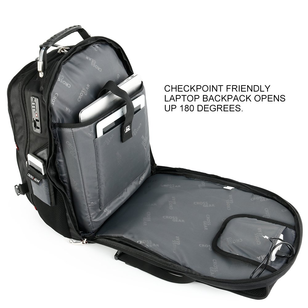 CrossGear TSA Laptop Backpack with USB Charging Port and Combination