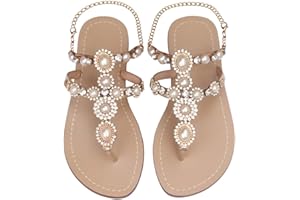 AIJIVOU Women's Rhinestone Flat Sandals, Women Flip Flops with Clip Toe RingBeadeed Rhinestone Crystal Jeweled Sandal Shoes for Summer Beach Oceanside Holiday Outdoor