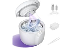 CENCALO Ultrasonic Retainer Cleaner, Denture Cleansers with Fan-Dry & U-V, 6-Min Dental Cleaning Machine for Mouth Guard, Night Guard, Aligner, 42kHz 180ML Portable Jewelry Cleaner (Arctic White)