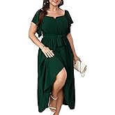 SHESTARR Women's Plus Size Maxi Dress Short Sleeve Square Neck Flowy A Line Wedding Guest Cocktail Long Dress