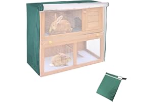 MERWDEEYT Rabbit Hutch Cover Outdoor Waterproof Pet Cage Dust Cover for Winter, Double Decker Bunny Hutch Protection with Visible Window & Vent Holes, 210D Oxford Dust-Proof Cover for Poultry Cage (Green)