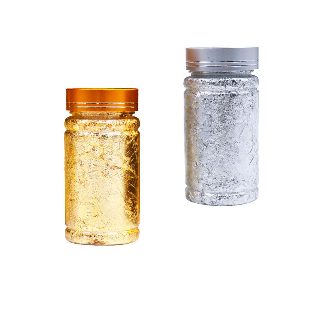 Healifty Foil Paillette Chip Foil Nail Glitter Gold Leaf Schabin Flakes Metallic Foil Flakes for Gilding Painting Arts Crafts 6g (Golden+Silver)