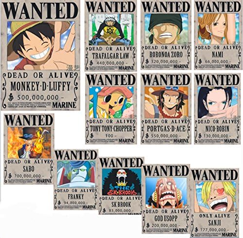 ONE PIECE WANTED POSTERS SET OF 12 PCS