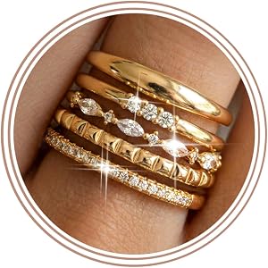sailimue Gold Stackable Rings for Women Non Tarnish Thumb Ring Stack Set | Dainty 14K Gold Plated Stacking Ring Shiny Cubic Z
