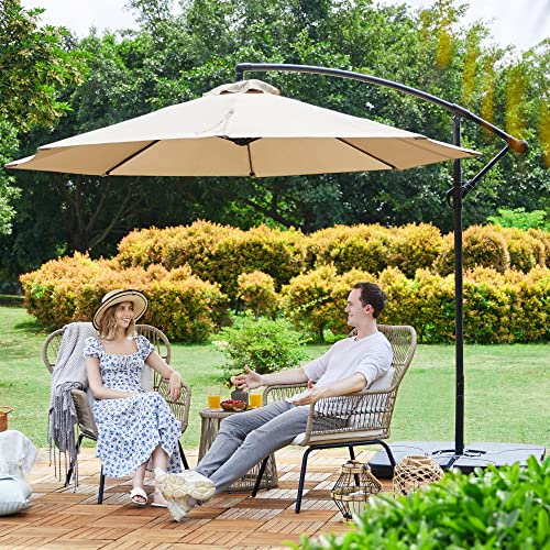 Yaheetech 10FT Patio Offset Umbrella Cantilever Hanging Umbrella Outdoor Umbrellas with 8 Ribs