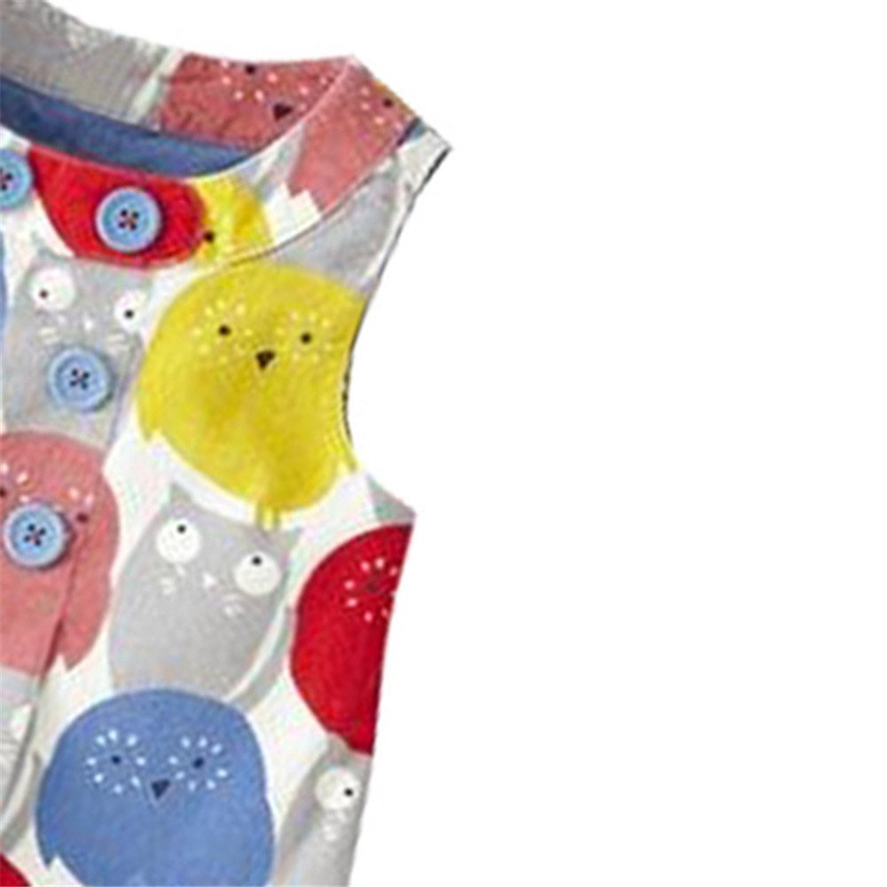 HILEELANG Little Girls Cotton Dress Sleeveless Casual Summer Sundress Flower Printed Jumper Skirt