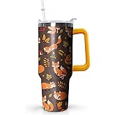 30 oz Fall Fox Stainless Steel Tumbler with lid and Straw Coffee Travel Mug Cup Water Botter,Fox Gifts for Women