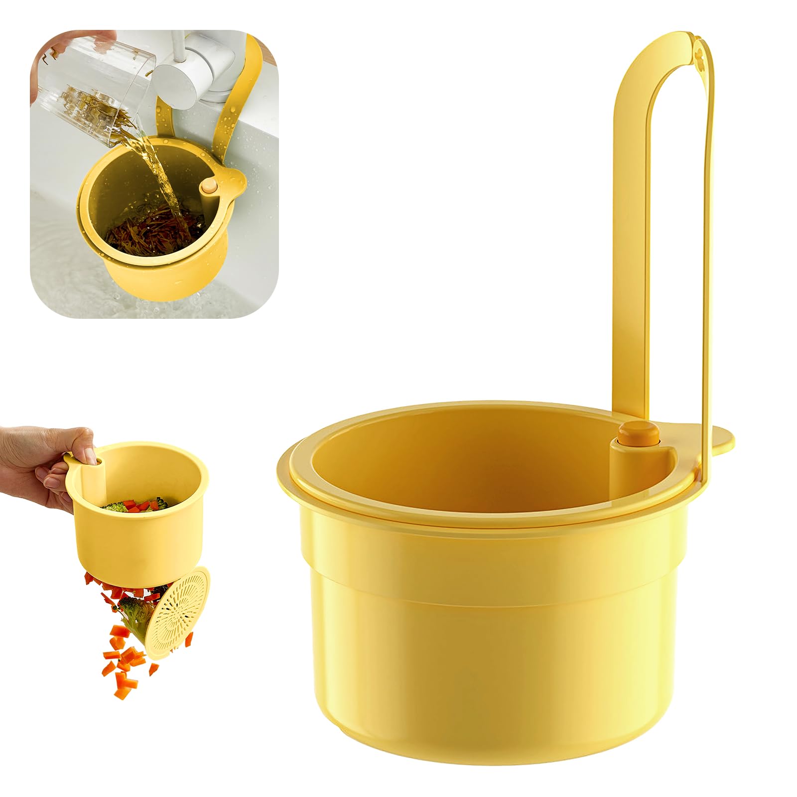 Photo 1 of Dayinkes Sink Strainer Basket, Hang on Faucet Kitchen Sink Drain Basket, With Push to Empty & Detachable Fast-Drain Mesh,Multifunctionfor Kitchen Tools for Food Waste Removal & Veggie Washing (yellow)