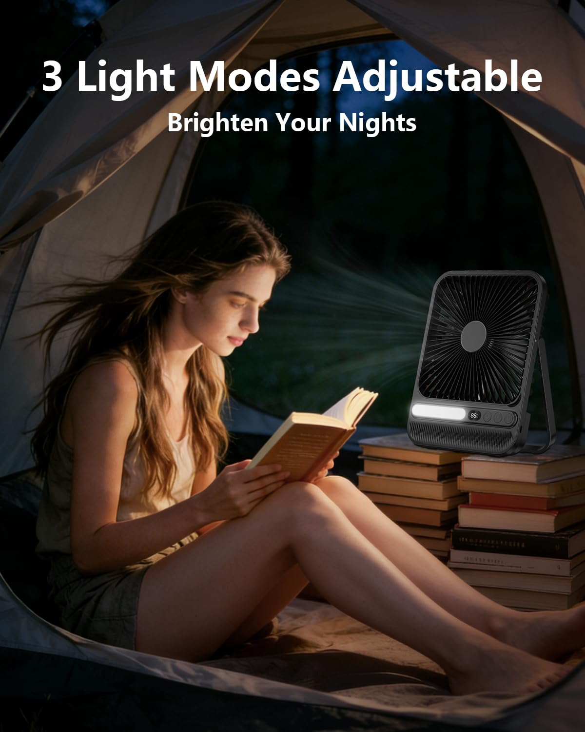 BIVBTP 7in 8000mAh Portable Desk Fan - 28H Long Runtime Travel Fan, 4-Speed,2-8H Timer, 3-Speed LED Light, Digital Display Battery Operated Fans for Office Camping Bedroom Cruise 2026