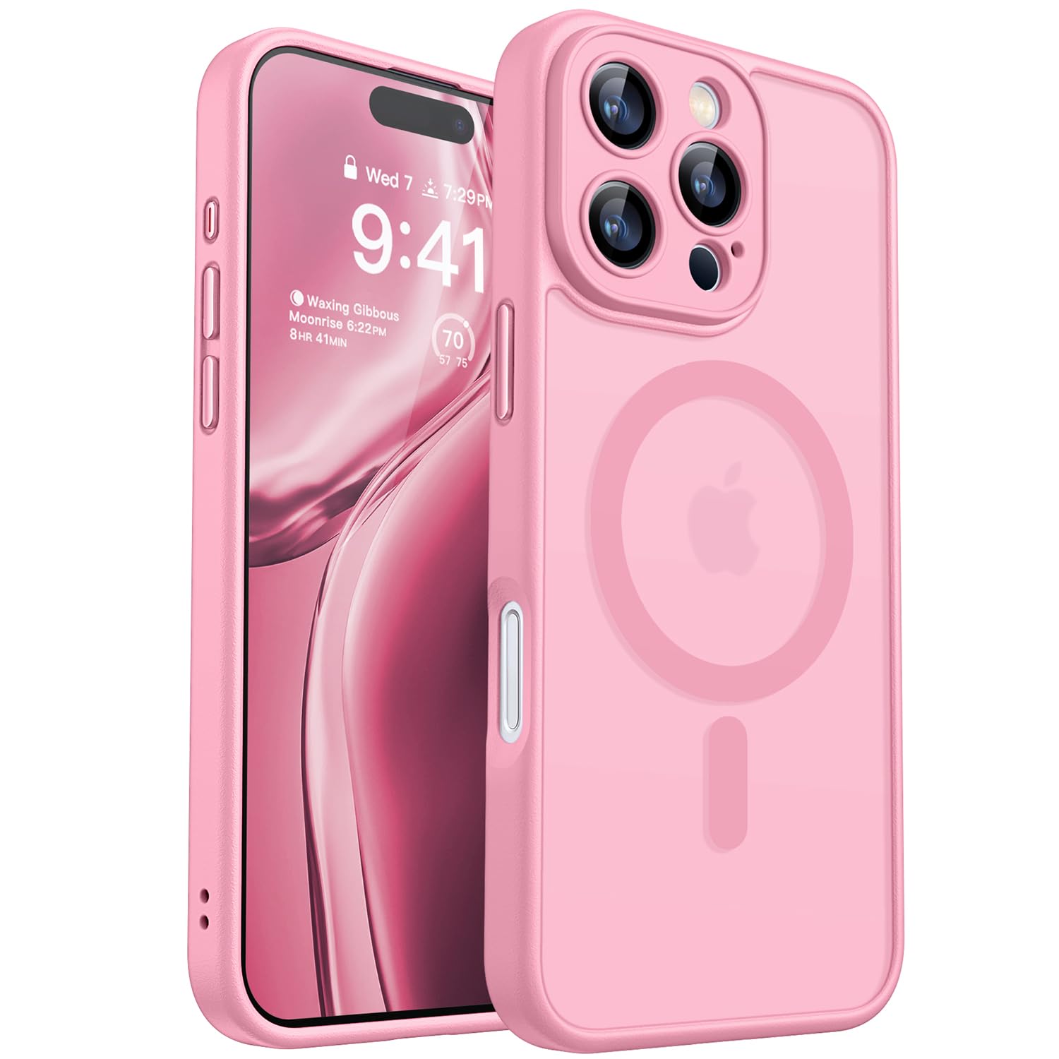 CANSHN Magnetic for iPhone 16 Pro Max Case, Upgraded [Full Camera Protection] [Compatible with Magsafe] [Translucent Matte] Shockproof Protective Phone Case for iPhone 16 Pro Max 6.9" - Pink